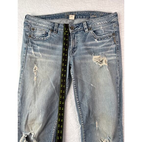 Silver Jeans Lola 17" Women 33x33 Wide Leg Destroyed Embroidered Pockets - Picture 6 of 10